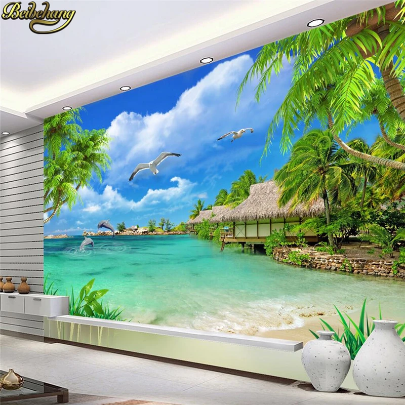 beibehang blue sky wall Maldivian seaside scenery surf 3D Wallpaper Modern Art Mural Photo Wall paper Living Room Home Decor |