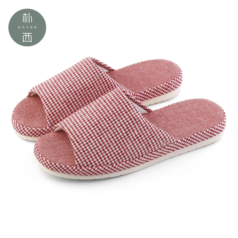 POSEE/Хлопковые льняные тапочки Мягкие домашние в полоску Сезон весна лето Женские