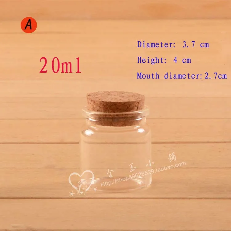 Capacity 20ml 150pcs  factory wholesale transparent cute, glass vials with wood plug, glass bottle