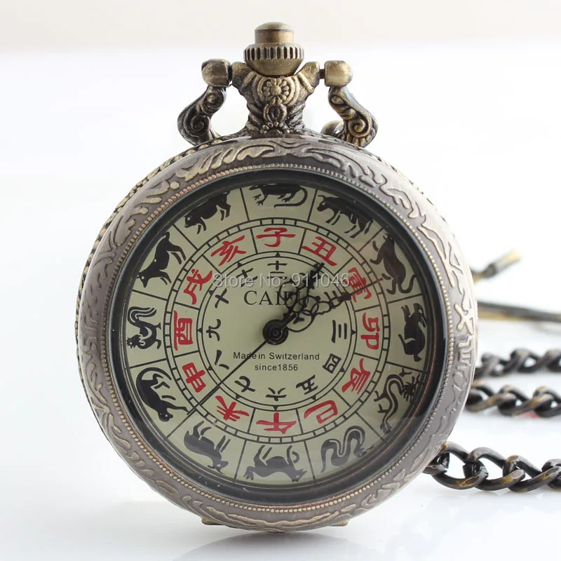 Free shipping Antique Bronze Mirror Skeleton Mechanical Pocket Watch Luxury Men's With Chain Gift Wholesale | Наручные часы