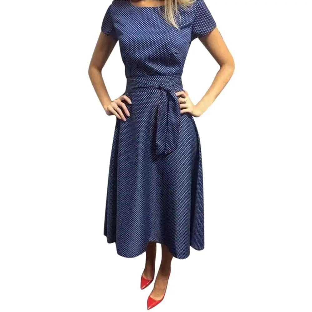 Женское повседневное пляжное платье в горошек длинное Хлопковое с коротким