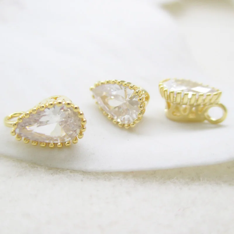 K Gold color Zircon Floating drop earring Pendants CZ waterdrop Charms for Jewewlry Making DIY accessories 4*7.5mm 10pcs | Украшения и