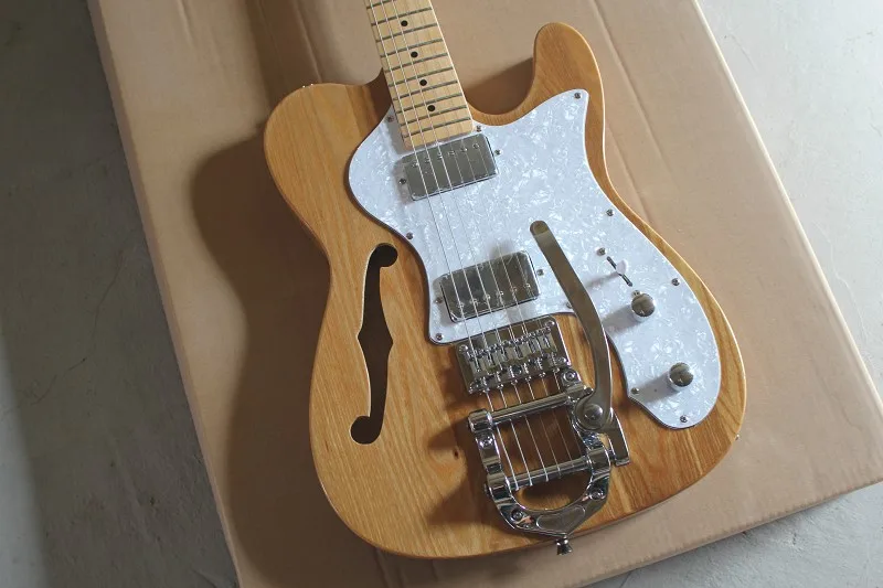 Бесплатная доставка Одежда высшего качества Полу Hollow BurlyWood F TL Гитары с Bigsby