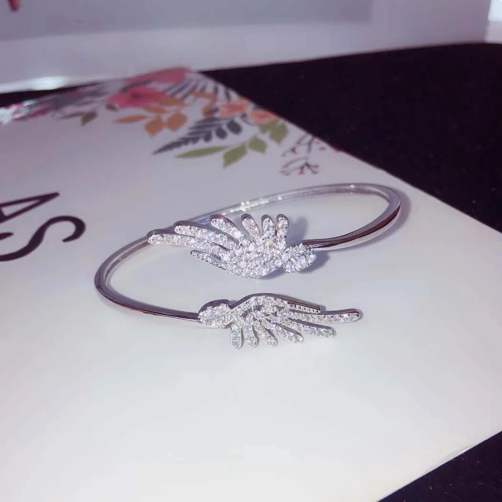 HIBRIDE новый микро CZ Pave перо Форма браслеты на запястье и Браслеты Pulseiras для женщин
