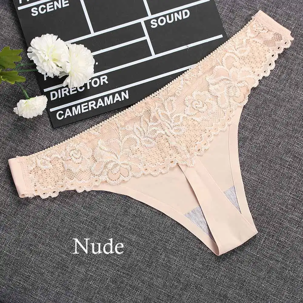 nude 1 шт., женские сексуальные стринги, кружевные, цветочные, прозрачные, дышащие, низкая талия, нижнее белье, мягкое белье, шелковые трусы, бесшовные трусики - Цвет: nude