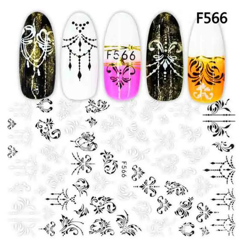 F566 1 шт 3D наклейки для ногтей, наклейки, цветы, листья, геометрические рисунки, слайдеры, искусство ногтей, тату, маникюрные украшения - Цвет: F566