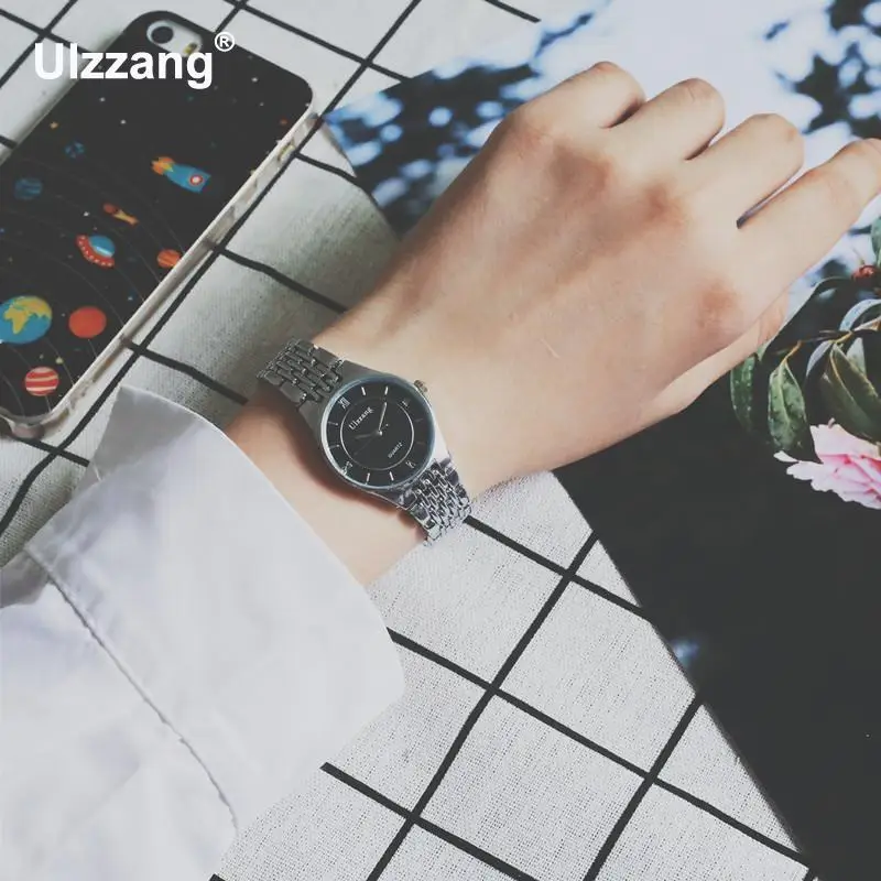 Высококачественные кварцевые наручные часы Ulzzang полностью из нержавеющей стали