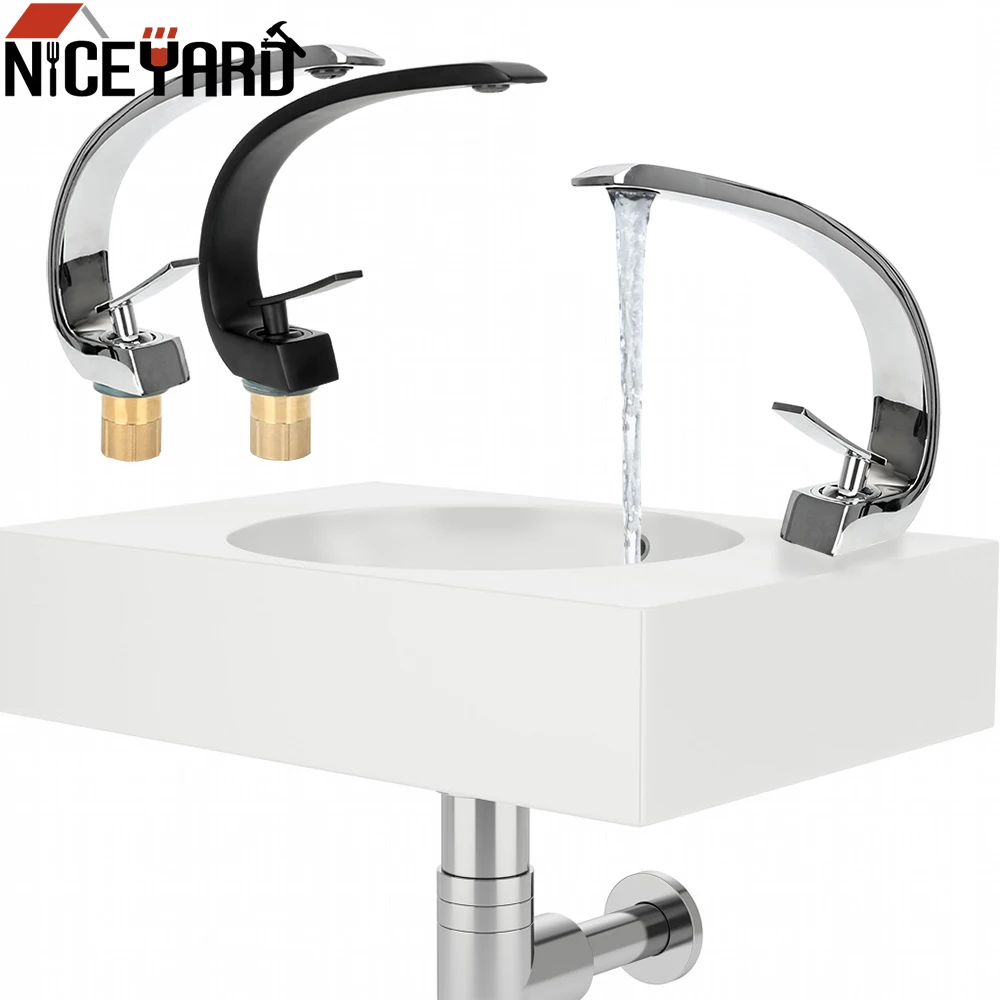 

Bathroom Fixture Hot Cold Water Washbasin Faucet Brass Chrome Elegant Crane Tap Single Handle Single Hole Bathroom Faucets