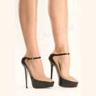 Женские туфли-лодочки на высоком каблуке и платформе с ремешком на щиколотке под вечернее платье, цвет черный телесный Tacones Mujer, большие размеры 34-52