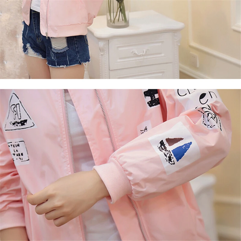 Женская куртка бомбер с вышивкой розовая Повседневная Свободная армейская