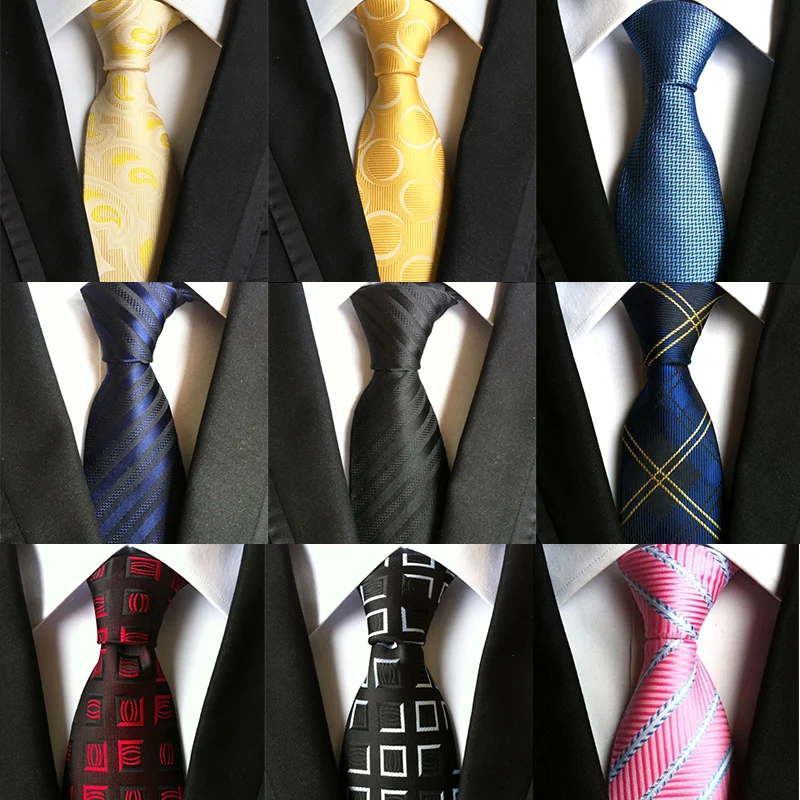 Новый Шелковый галстук 8 см Пейсли желтый горошек синий Полосатый жаккардовый