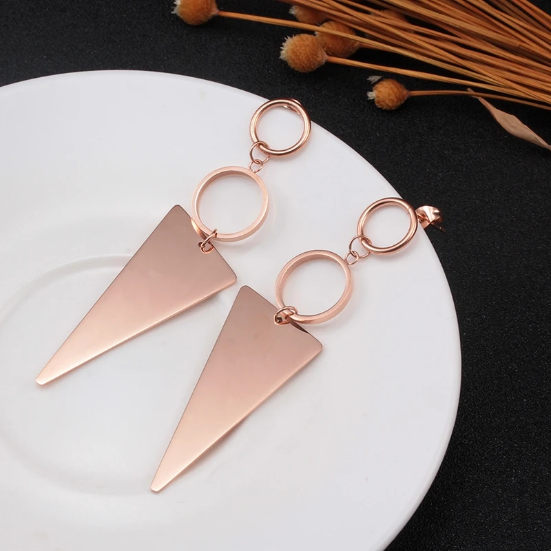Висячие серьги с позолотой для женщин и девушек треугольные из нержавеющей стали