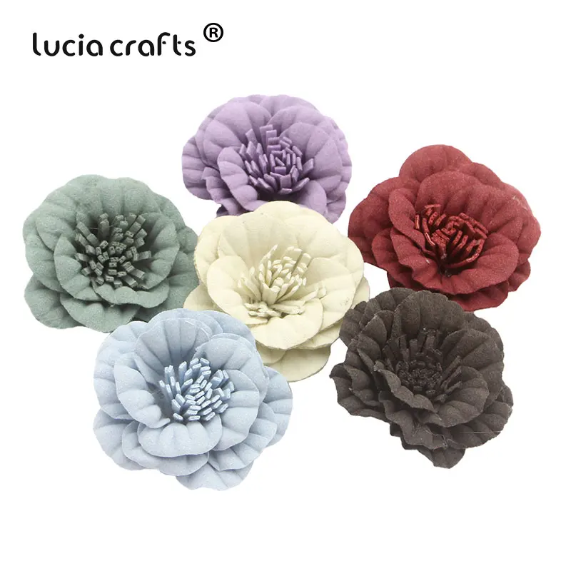 Mixed colors 6PCS Lucia crafts 5 шт/6 шт искусственная кожа Цветок голова свадебное украшение DIY Скрапбукинг головной убор ремесло поддельные цветы B0207 - Цвет: Mixed colors 6PCS