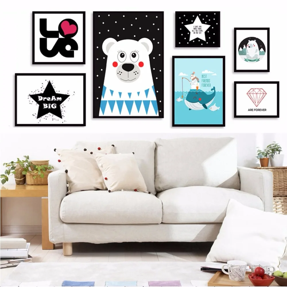 Nordic Home Decor медведь современный минималистский Стиль живопись Черный и белый