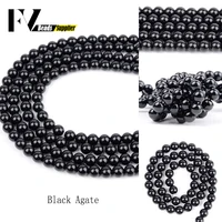 natural stone smooth black agates gem beads round loose besds for jewelry making 4 681012mm diy bracelets accessories 15