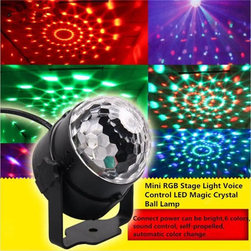 Мини RGB светильник голос Управление LED Магическая хрустальная лампа шар вращения
