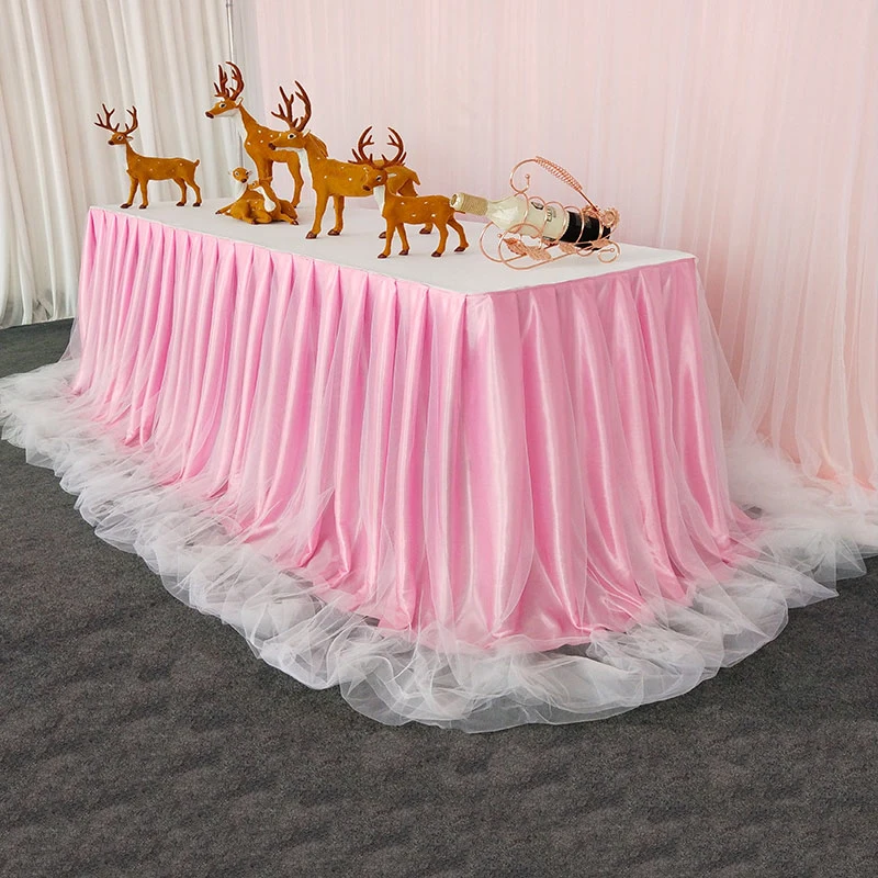 Organza tulle tutu chiffon baby shower birthday restaurant table skirt ice silk table skirting for wedding party banquet decor