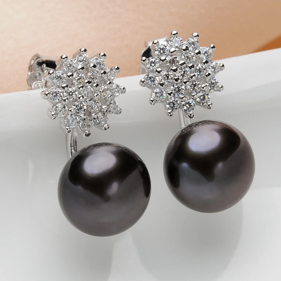 Женские серьги гвоздики с натуральным черным жемчугом FEIGE из стерлингового