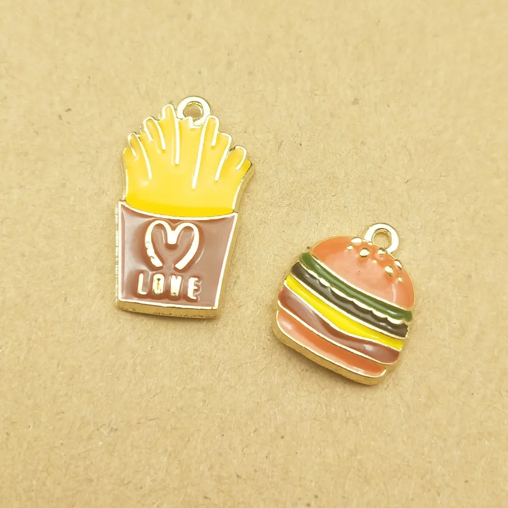 10 шт. корейские ювелирные изделия эмаль любовь картофель фри чипсы Подвески
