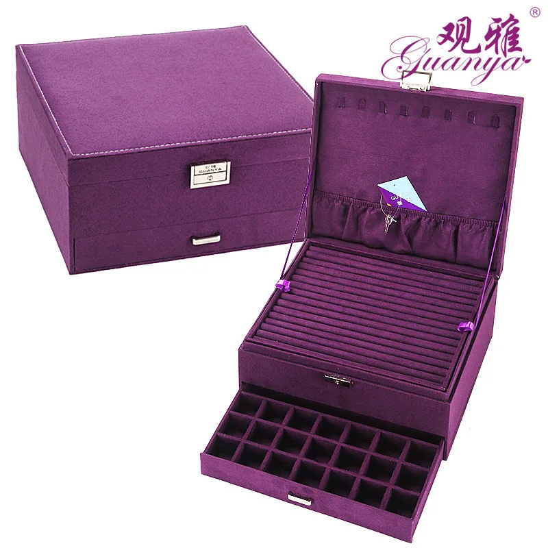 purple Гуаня Новое поступление креативная коробка для ювелирных изделий Бархатный Чехол для дорожный футляр для украшений Лучший подарок на день рождения Кольцо Серьги Ожерелье хранение - Цвет: purple