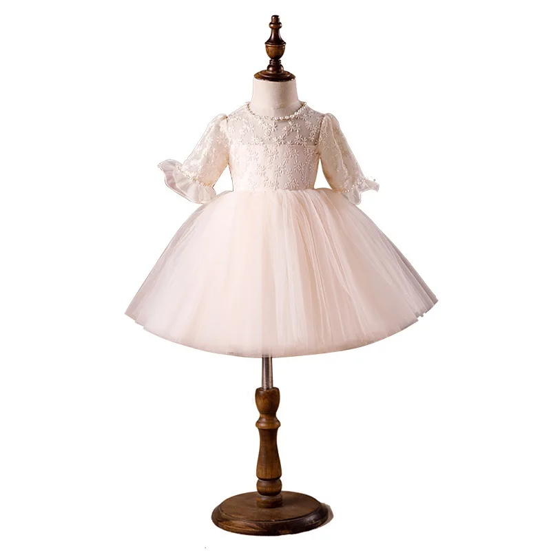 

Embroidery Holy Communion Dress Pearls Beading Flower Girl Dresses Ball Gown Kids Pageant Dress for Birthday Party B443