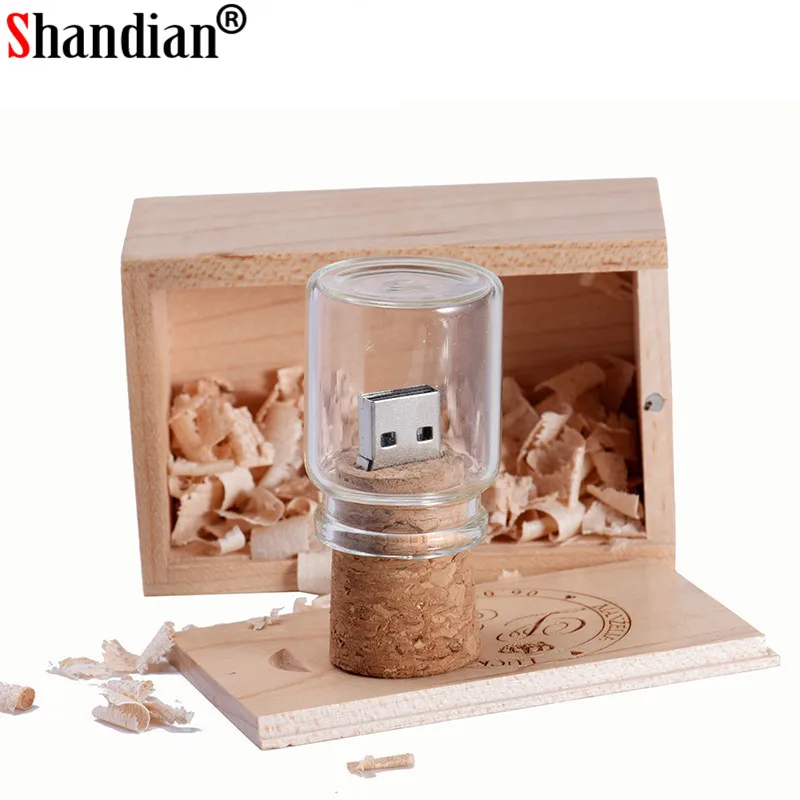 SHANDIAN логотип индивидуальные стеклянные бутылки USB+ коробка флэш-накопитель Флешка 64 ГБ 32 ГБ 16 ГБ 4 ГБ карта памяти фотографии свадебные подарки