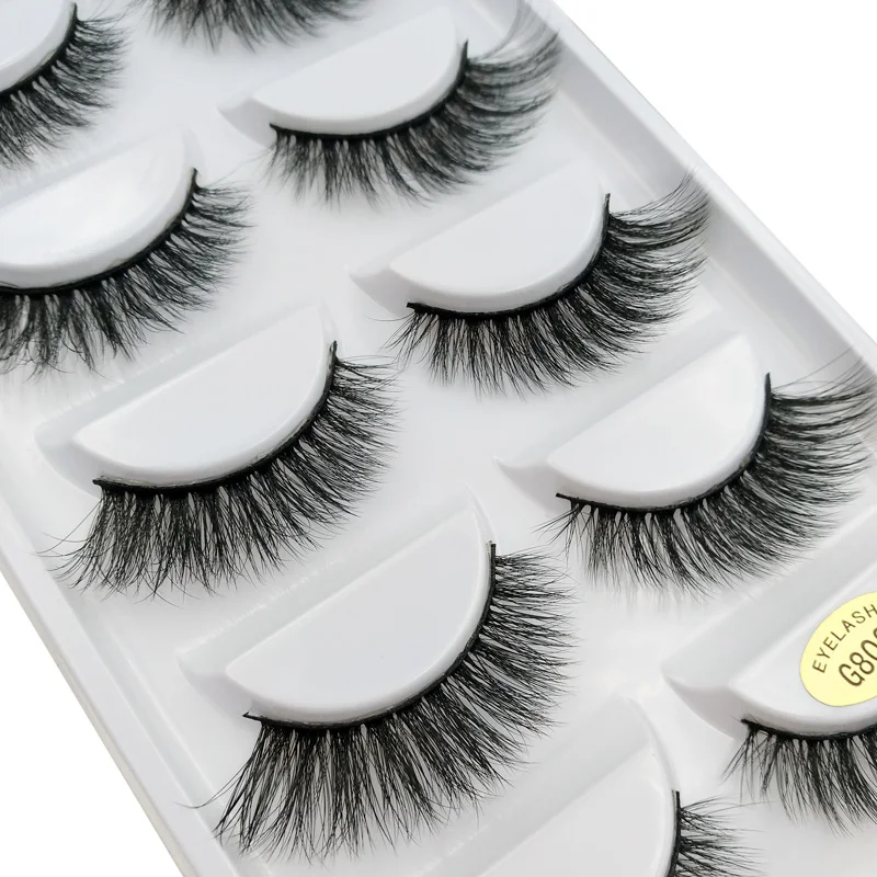 

5 Pairs/Box 3D Mink Eyelashes Handmade Long Thick false Eyelashes Soft Fake EyeLash Extensions Black Terrier Full Strip Lashes