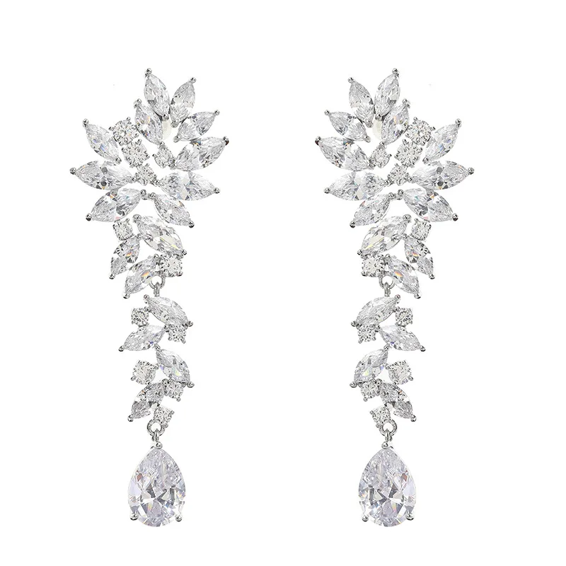 SLBRIDAL TOP Pave Установка Капля воды фианит Кристаллы Свадебные серьги с кубическим