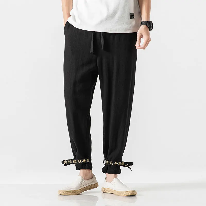 Privathinker для мужчин Вышивка джоггеры брюки девочек Лето 2019 г. Хлопок Льняные