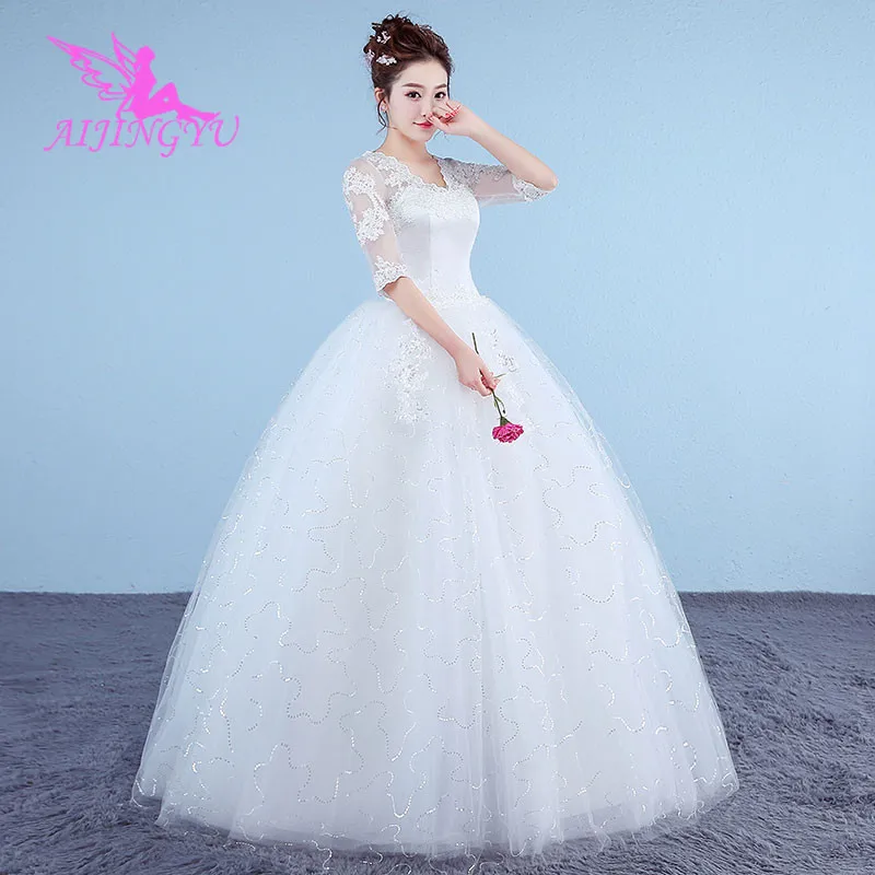 

AIJINGYU 2021 V-neck Customized new hot selling cheap ball gown lace up back formal bride dresses wedding dress WK189