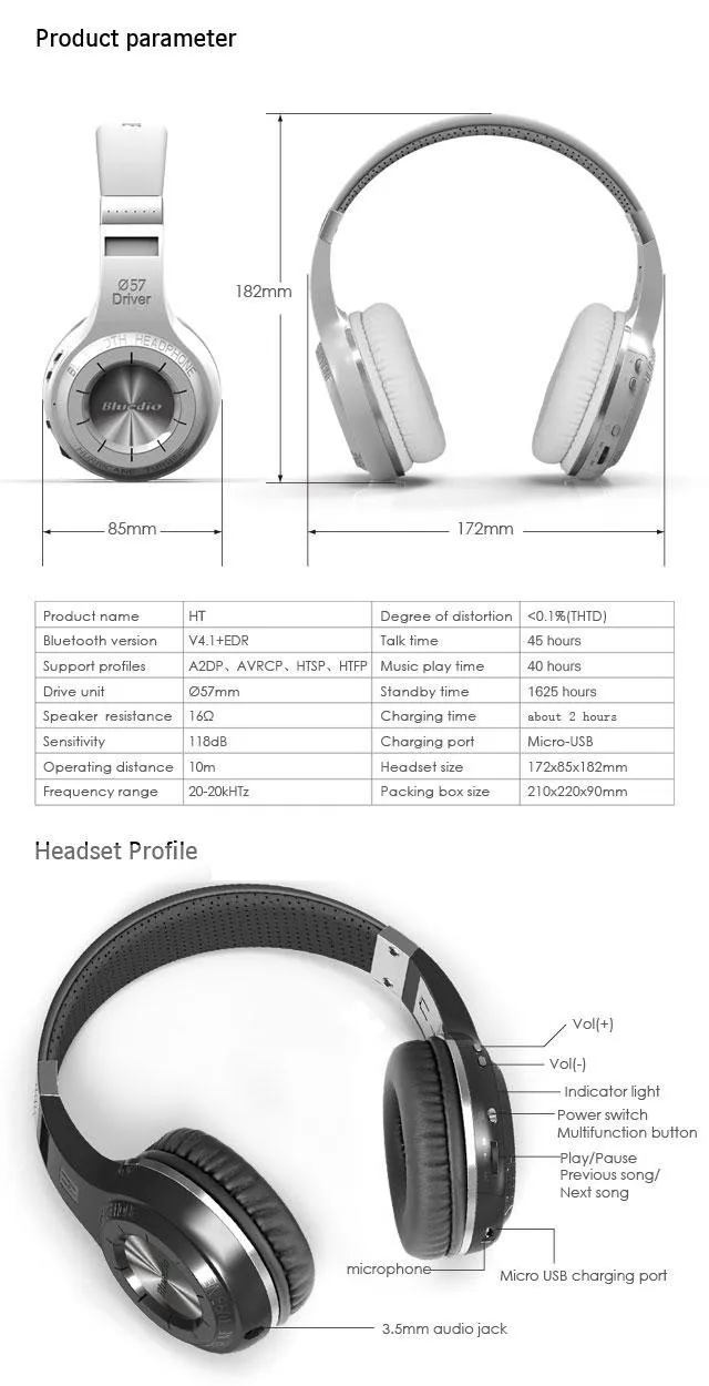 Новое поступление,, Bluedio HT, беспроводная Bluetooth 4,1, стерео гарнитура, наушники, наушники, встроенный микрофон, громкая связь для звонков