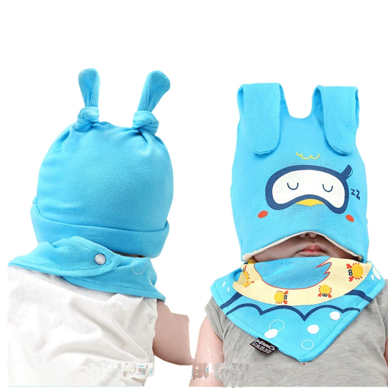 Детские шапки и нагрудники хлопка Симпатичные Hat мультфильм печатных шарф дети