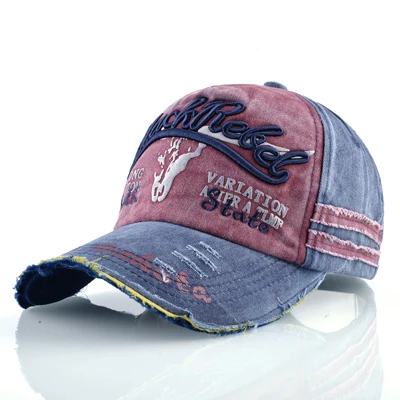 Унисекс snapback Шапки мужчин из стираного денима папа шляпа хлопок кости вышивка Бейсбол Шапки женщин солнцезащитный козырек Хип-хоп шляпы Casquette - Цвет: Красный