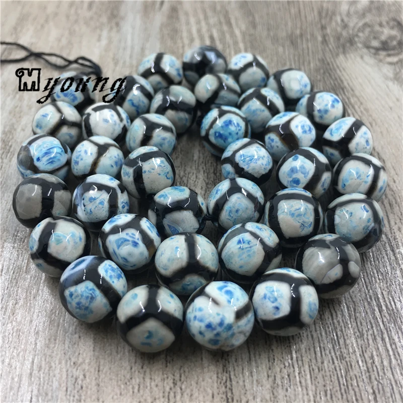 Футбольная полоса натуральные тибетские Агаты DZI Круглые граненые три злых глаза