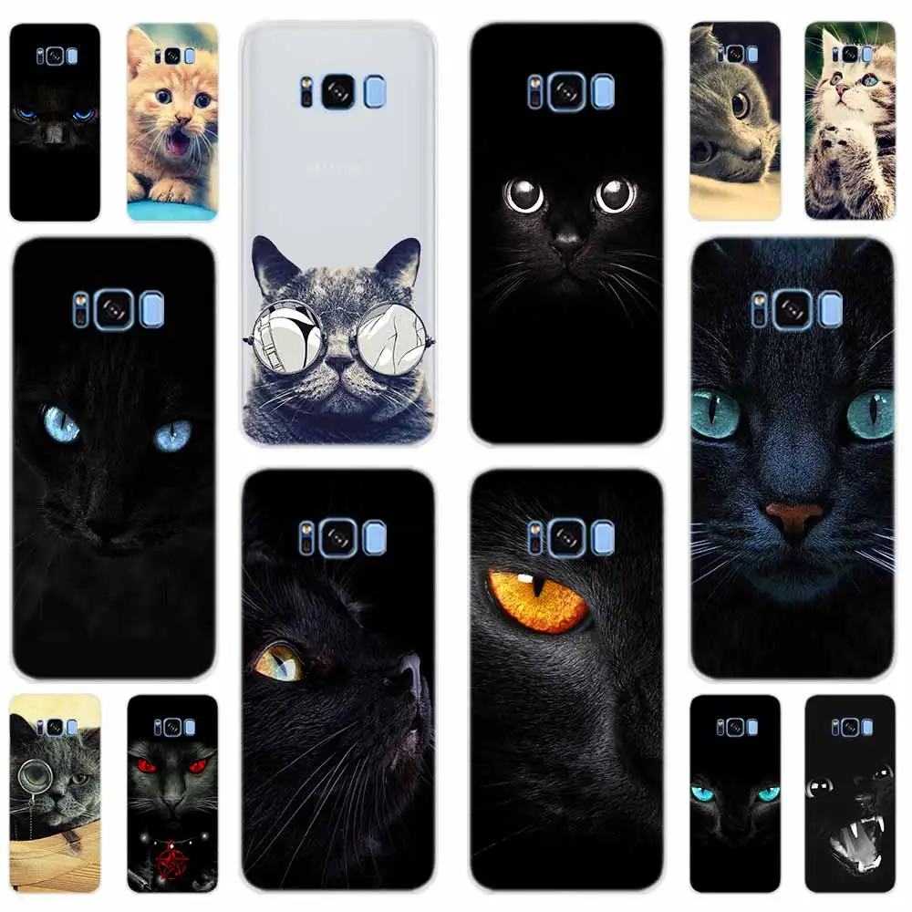 Черный мягкий чехол с кошачьими глазами для Samsung Galaxy S7 Edge S8 S9 S10 S11 S20 S21 Plus Lite E Ultra |