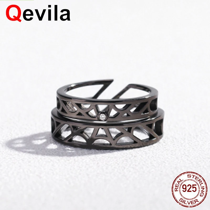 Женское кольцо сетка Qevila из серебра 925 пробы черные кольца для мужчин и