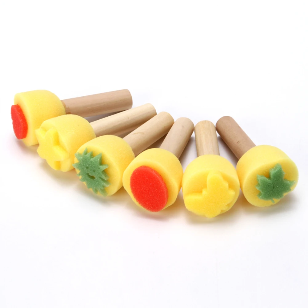 New 6Pcs/Set Heart Star Sponge Head Wooden Handle Stamp Children Painter Brush Tool | Дом и сад