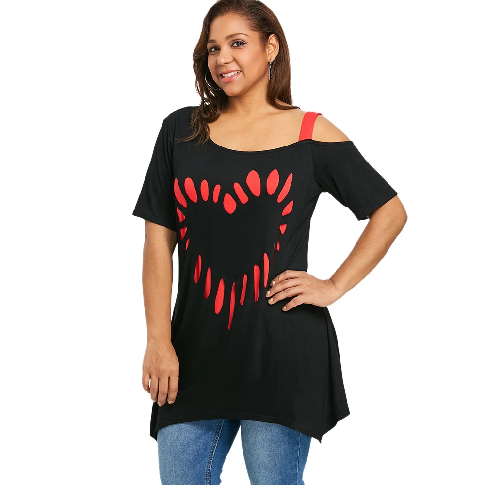 Плюс Размер С Коротким Рукавом Сердце Печати Туника Футболка Женщин 2018 Лето