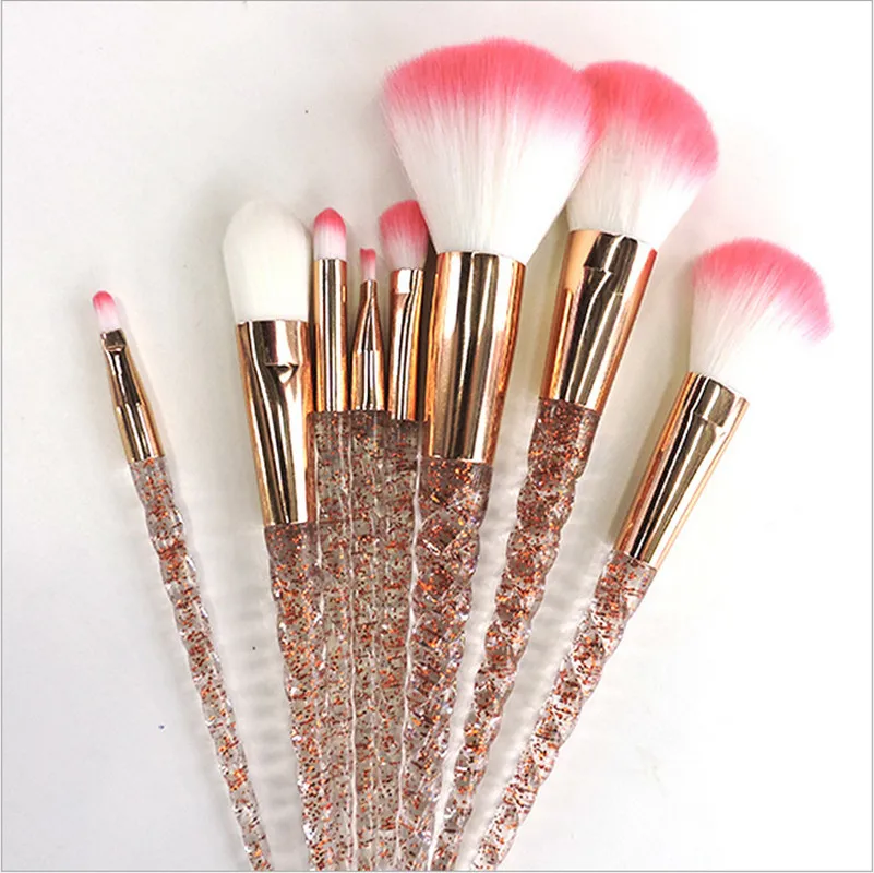 8pcs Кристалл 8 шт набор кистей для макияжа с единорогом нейлоновые волосы для бровей Тени для век кисть для пудры розово-золотистые переносные кисти - Handle Color: 8pcs