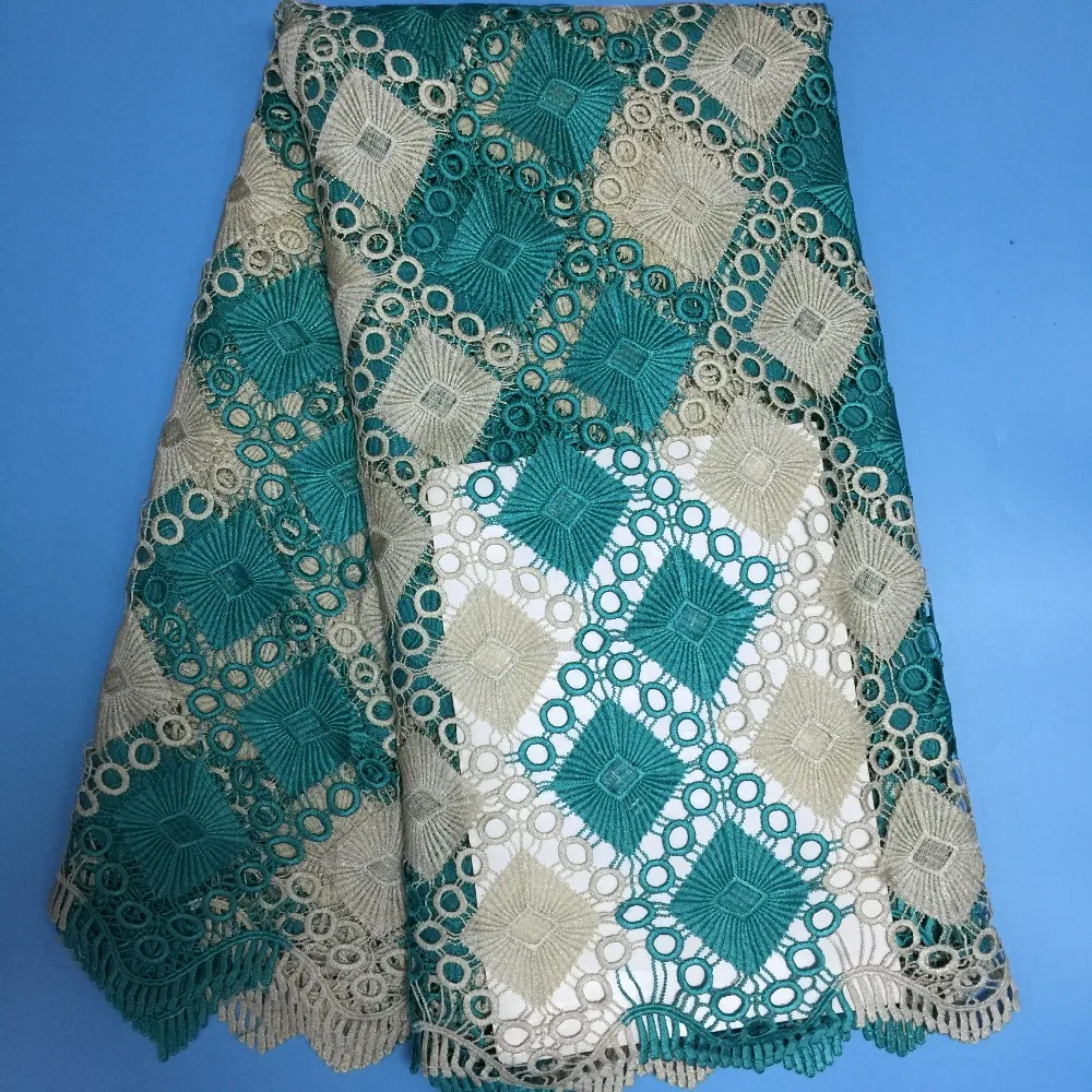Зеленый и белый двойной вышитые Африканский растворимые в воде кружева ткань