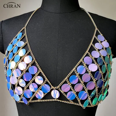Chran морской бюстгальтер с цепочкой Bralete топ юбка для дискотеки нарядное платье