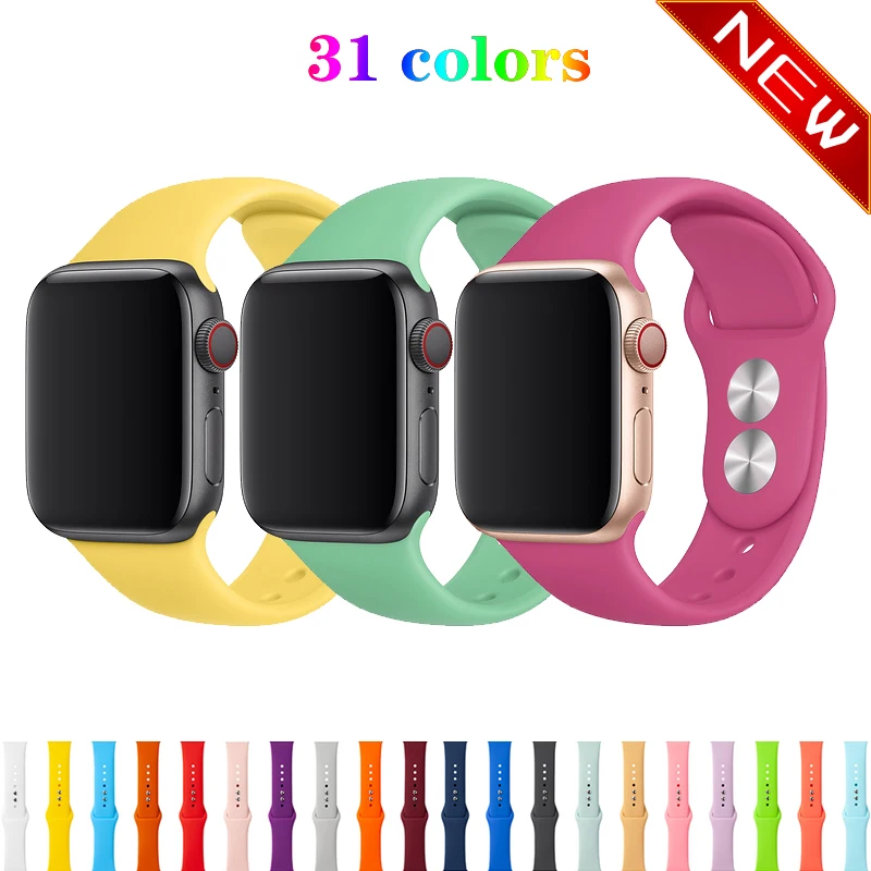 Силиконовый ремешок для спортивных часов для apple watch, ремешок 42 мм, 38 мм, версия apple watch 5/4/3/2/1 браслет для iwatch 44 мм 40 мм резиновый ремешок для часов ремень