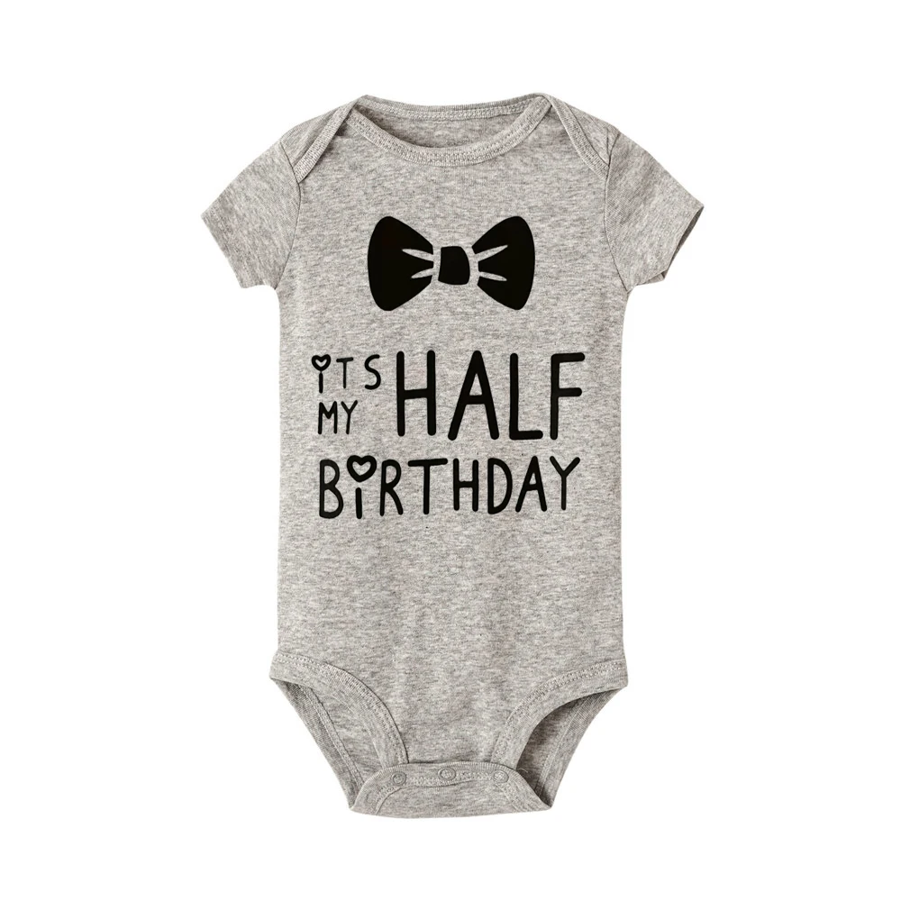 R393-SRPGY- Боди для малышей с надписью «It Is My Half Birthday», белый комбинезон для детей, подарок на первый день рождения, летняя одежда для малышей - Color: R393-SRPGY-