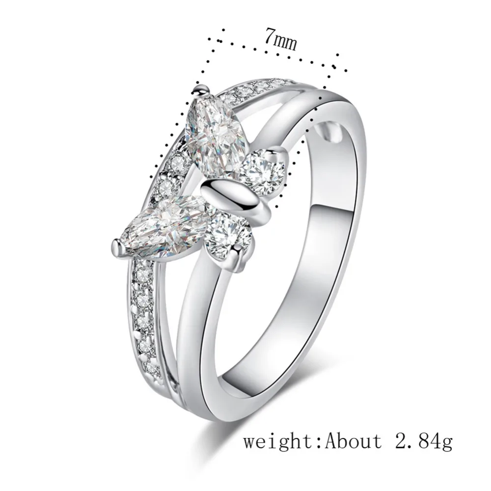 Мода 2017 г. Для женщин ювелирные изделия Белый Циркон Посеребренная Бабочка