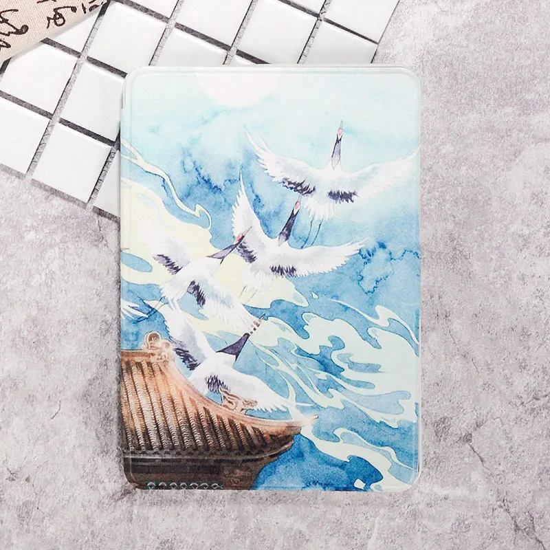 White crane Умный чехол из искусственной кожи чехол для Amazon Kindle Paperwhite 4 читалка Магнитный Водонепроницаемый чехол Funda Kindle Paperwhite 4 выпуск - Цвет: White crane