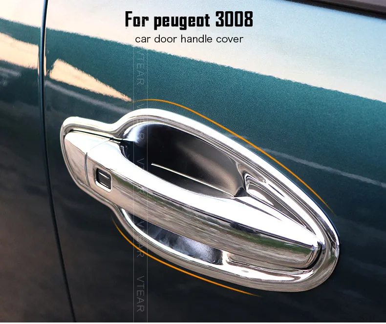 Vtear для peugeot 3008 3008GT 5008 аксессуары для автомобильных дверных ручек и Дверных чаш накладка ABS Хром Внешний