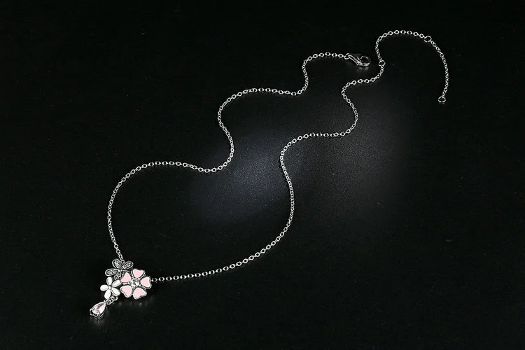Bamoer стерлингового серебра 925 розовое сердце cherry blossom цветок 45 см подвески и ожерелья женщины стерлингов-серебро-ювелирные изделия scn046