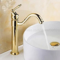 bathroom faucet gold color brass basin faucet deck mounted single handle single hole hot and cold water tap znf214