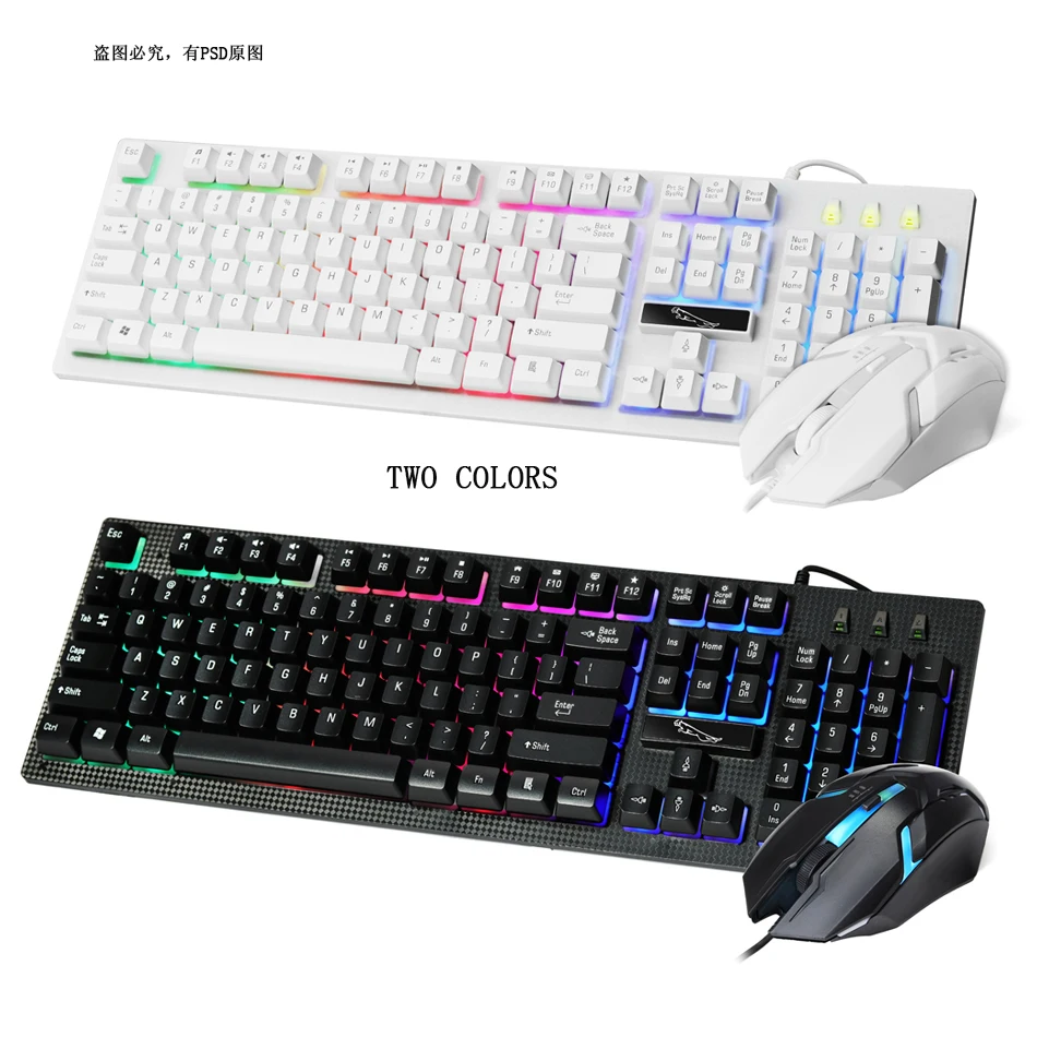 Проводная игровая клавиатура мышь набор USB подсветка эргономичная