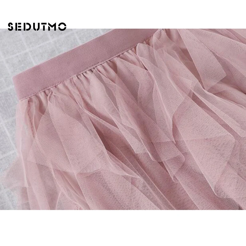

SEDUTMO Spring Tulle Skirts Women Pleated High Waist Midi Tutu Skirt Mesh Elastic Black Vintage Ball Gown Skirt ED624
